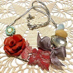 Artisan Mixed Media Necklace with silver serpentine chain NWT